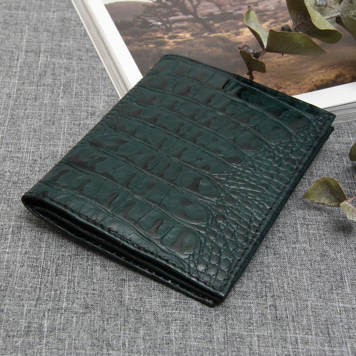 Обложка для автодокументов и паспорта, 5 карманов для карт, кайман, цвет зелёный