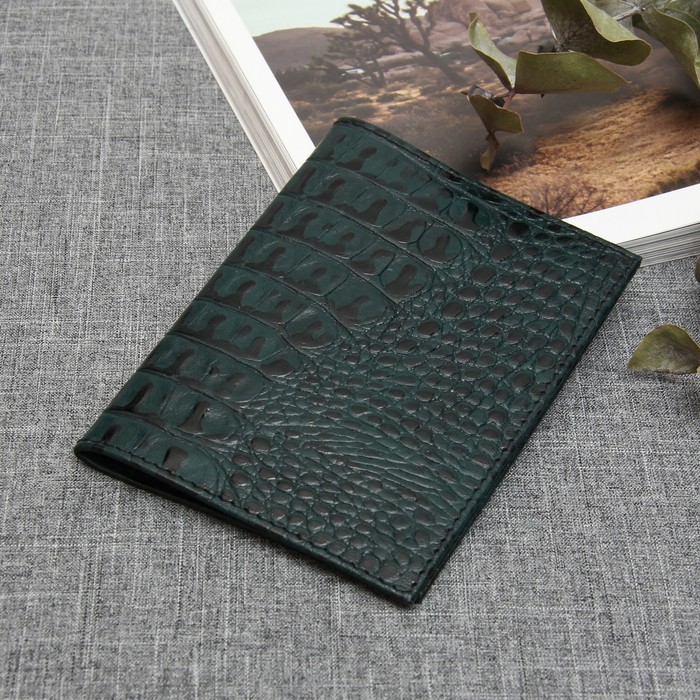 Обложка для автодокументов, кайман, цвет зелёный