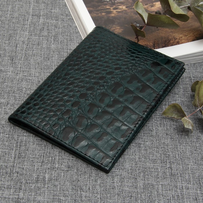 Обложка для автодокументов, 10 карманов для карт, кайман, цвет зелёный