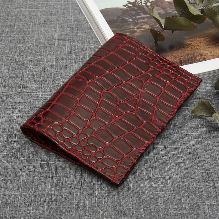 Обложка для паспорта, 5 карманов для карт, крокодил, цвет винный