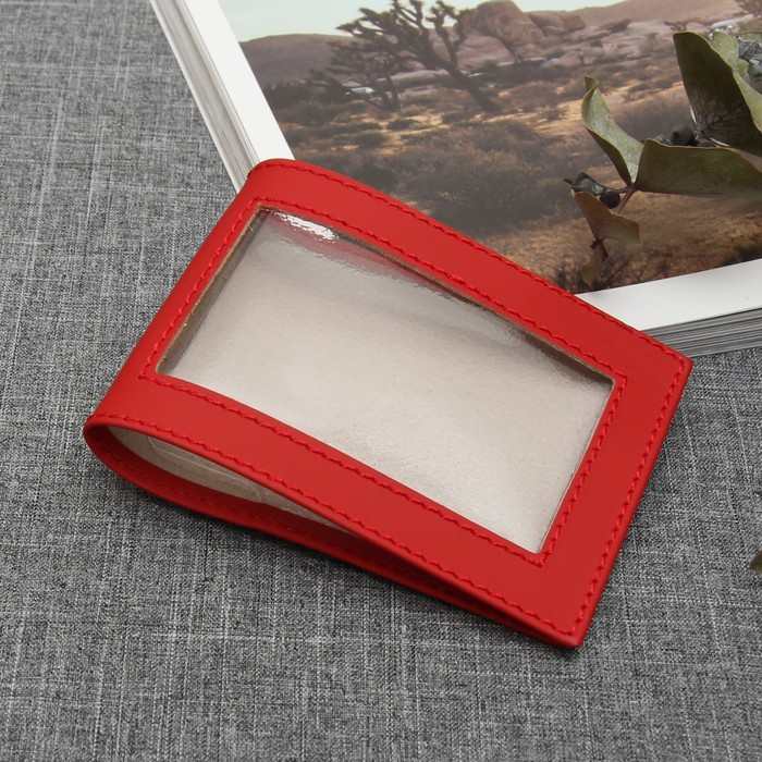 Обложка для удостоверения, прозрачное окно, наппа, цвет красный