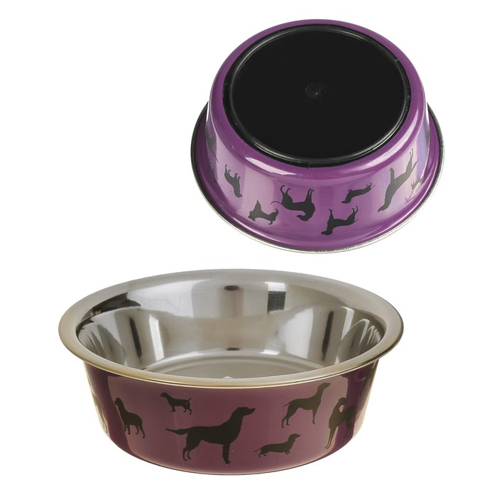 Миска креативная "Породы собак" с нескользящим основанием, 450 мл, фиолетовая