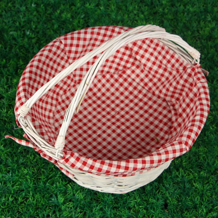 Корзина плетеная, красная ткань, 38х38х16 см, ива