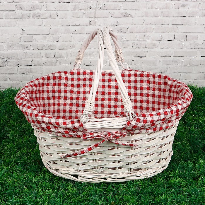 Корзина плетеная, красная ткань, 35х27х16 см, ива