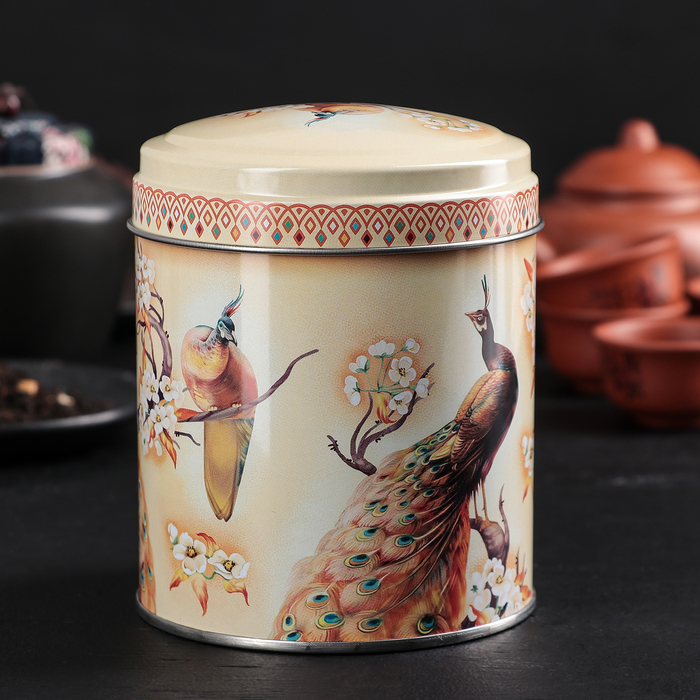 Банка для сыпучих продуктов 800 мл "Павлины" круглая, d=9,9 см, высота 11 см