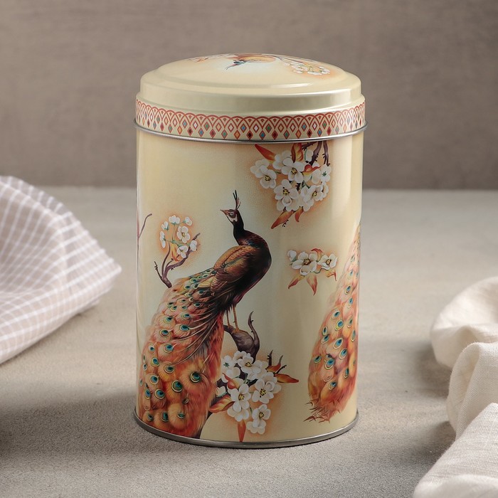 Банка для сыпучих продуктов 1,1 л "Павлины" круглая, d=9,9 см, высота 14,5 см