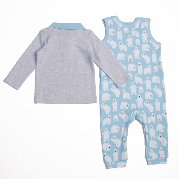 Комплект детский, рост 56 см, цвет серый/голубой, принт мишки