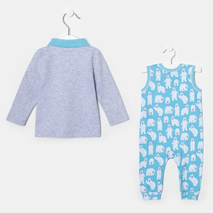 Комплект детский, рост 56 см, цвет серый/голубой, принт мишки