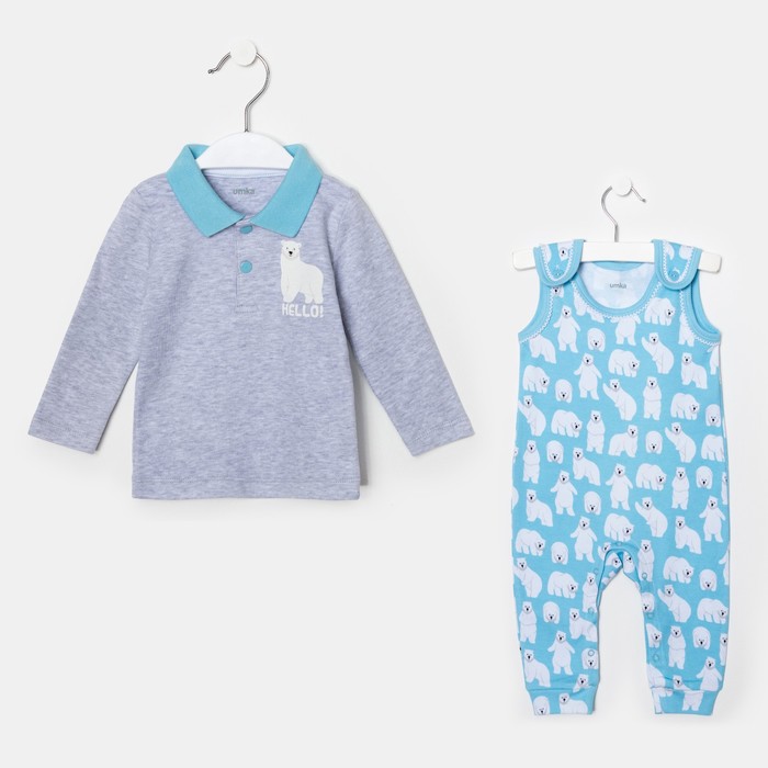 Комплект детский, рост 74 см, цвет серый/голубой, принт мишки