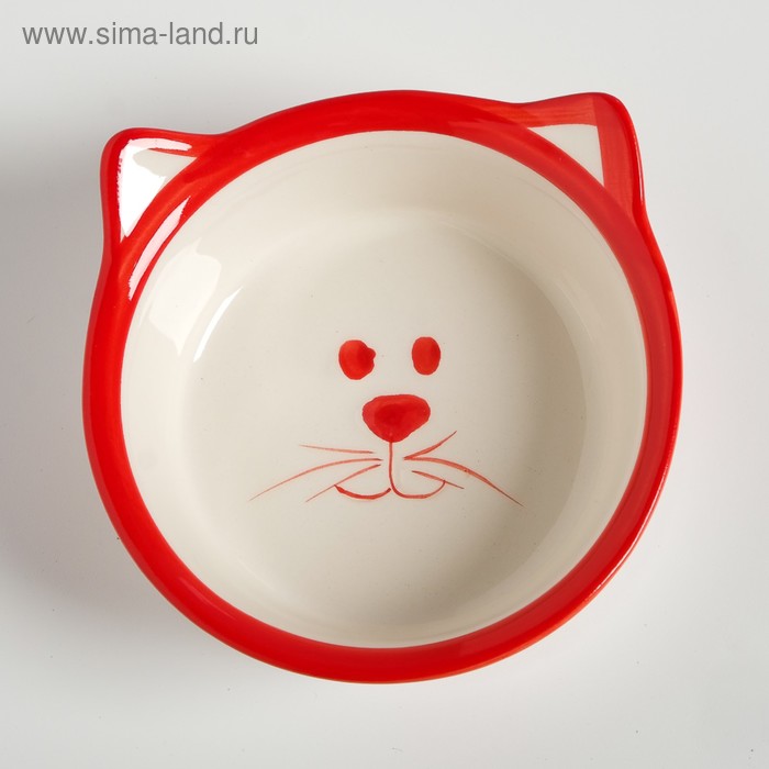 фото Миска керамическая "подмигивающий кот" 200 мл бело-красная пижон