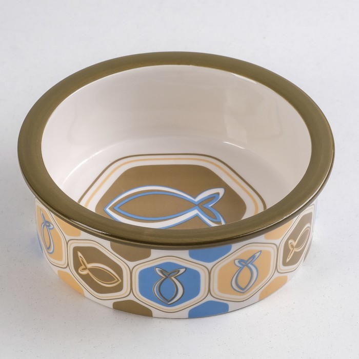 Миска керамическая графическая "Рыба", 250 мл, зелёная