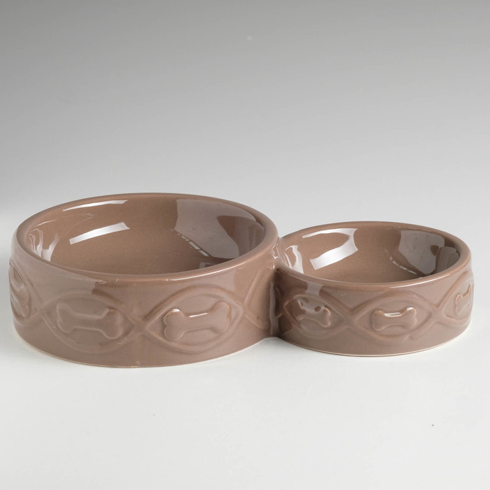 Миска керамическая "Волна" двойная, 150/350 мл, коричневая