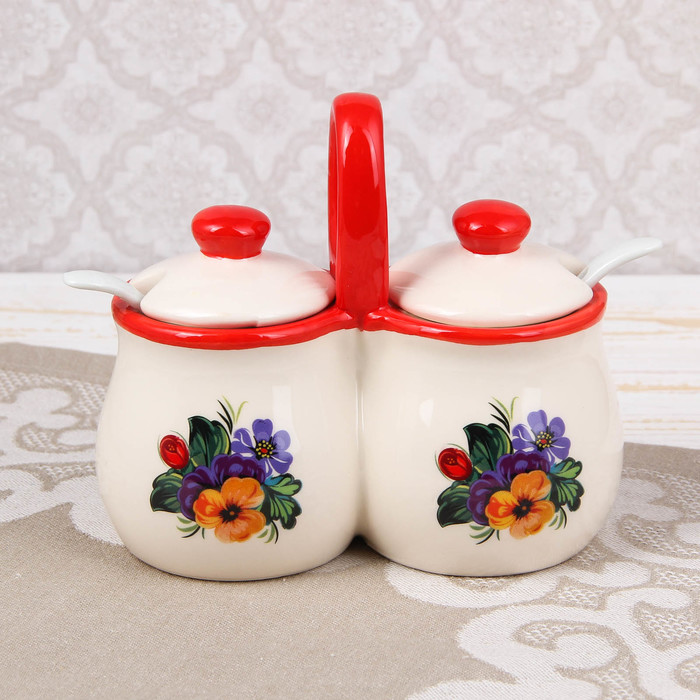 Банка для сыпучих "Жостово", 2 секции 2 ложки