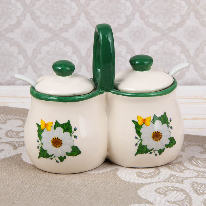 Банка для сыпучих 2 секции 2 ложки "Ромашки" 15x8x13,5 см