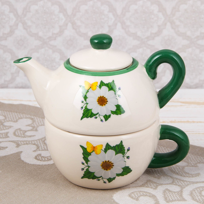 Набор чайный "Ромашки", 2 предмета: чайник 420 мл, чашка 350 мл