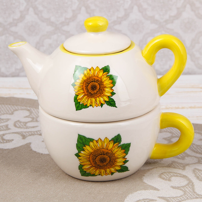 Набор чайный "Подсолнухи", 2 предмета: чайник 420 мл, чашка 350 мл