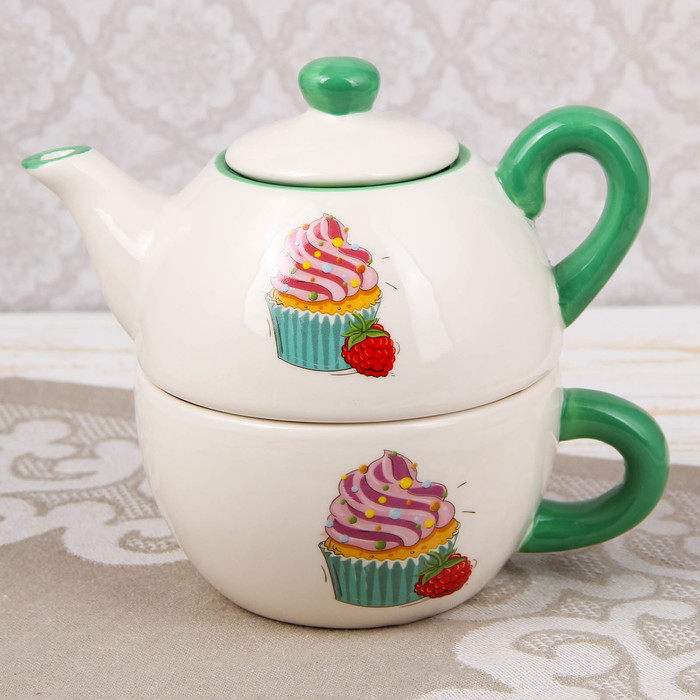 Набор чайный "Пирожное", 2 предмета: чайник 420 мл, чашка 350 мл