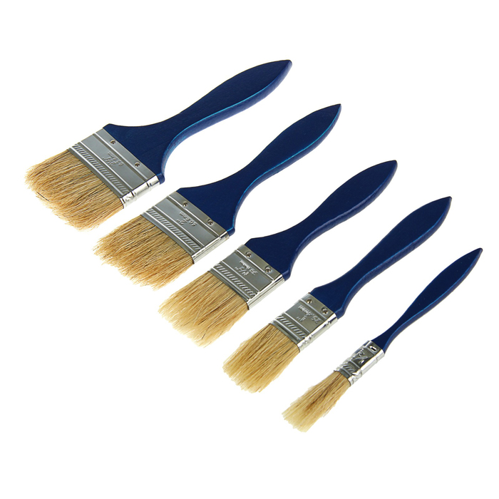 Набор кистей FIT, 5 шт, натуральная щетина, ручка дерево, 1/2", 1", 1.5", 2", 2.5"