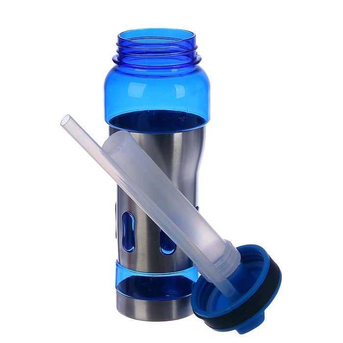 Бутылка для воды 500 мл, вставки из металла, крышка с ручкой и трубкой, микс, 7х24 см