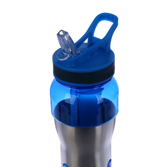 Бутылка для воды 500 мл, вставки из металла, крышка с ручкой и трубкой, микс, 7х24 см