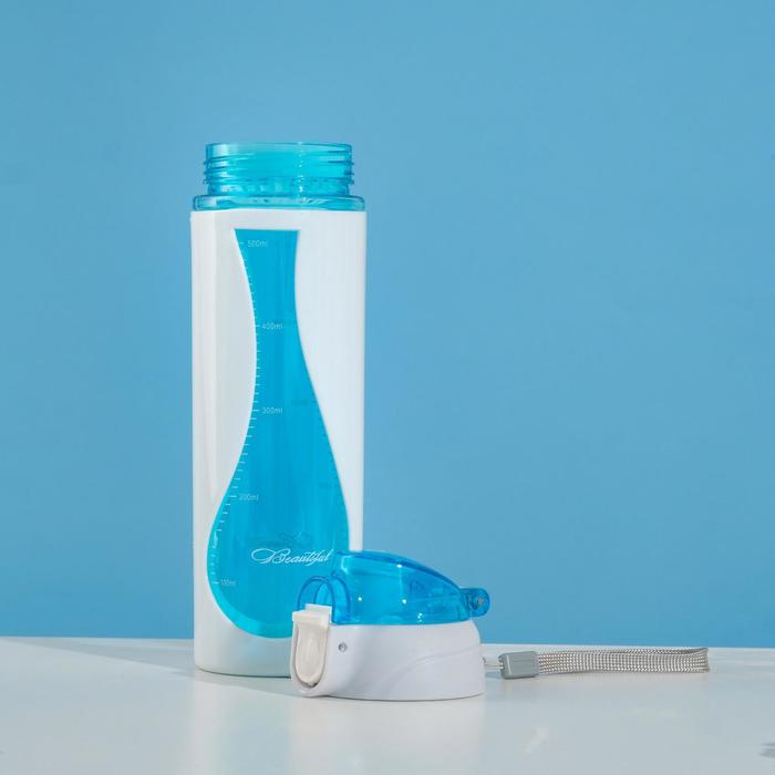 Бутылка для воды 450 мл, вставки из пластика, крышка на кнопке, микс, 6.5х22 см 273529