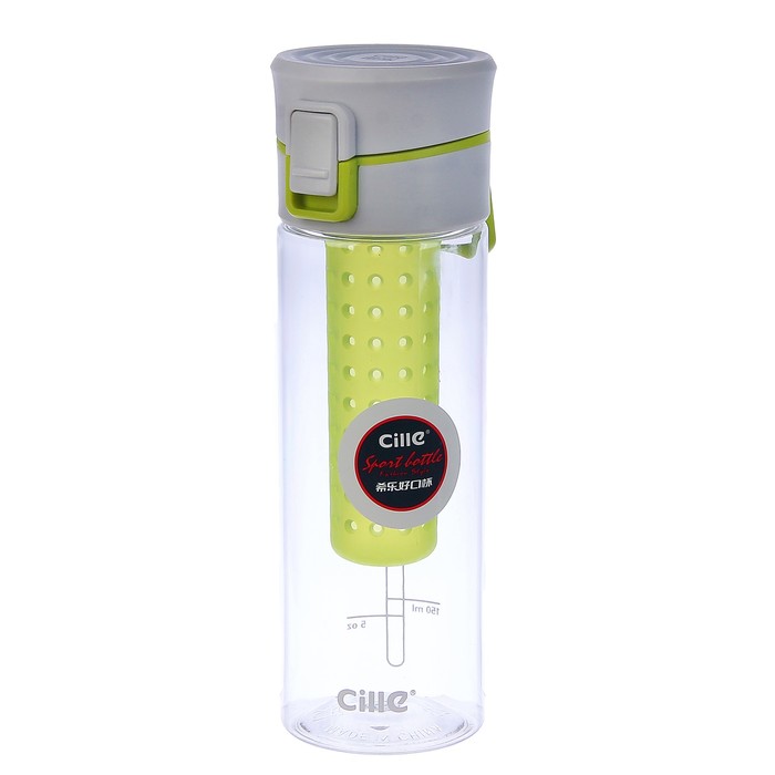 Бутылка для воды 650 мл, прозрачная, с отсеком, крышка на кнопке, микс, 7х23 см 273529