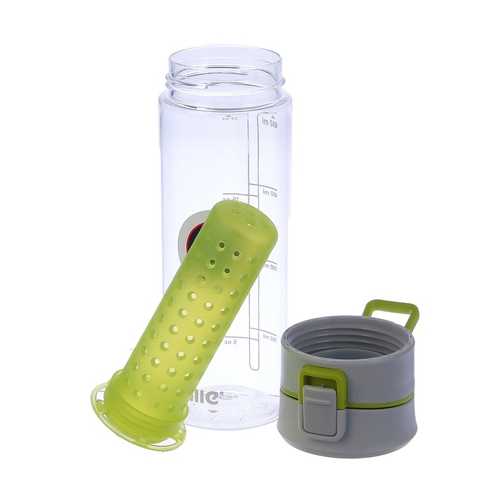 Бутылка для воды 650 мл, прозрачная, с отсеком, крышка на кнопке, микс, 7х23 см 273529