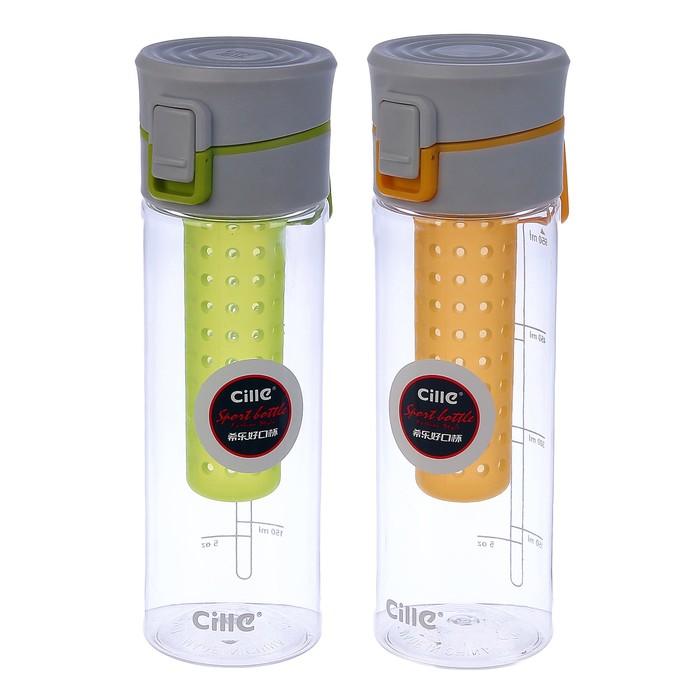 Бутылка для воды 650 мл, прозрачная, с отсеком, крышка на кнопке, микс, 7х23 см 273529