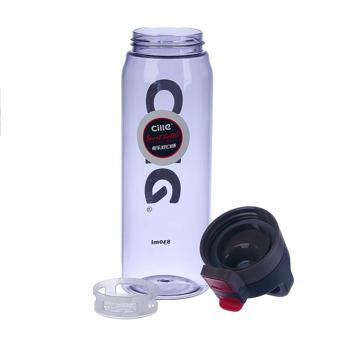 Бутылка для воды 830 мл, спортивная, крышка с резиновой ручкой, на кнопке, микс, 7х26.5 см 273529