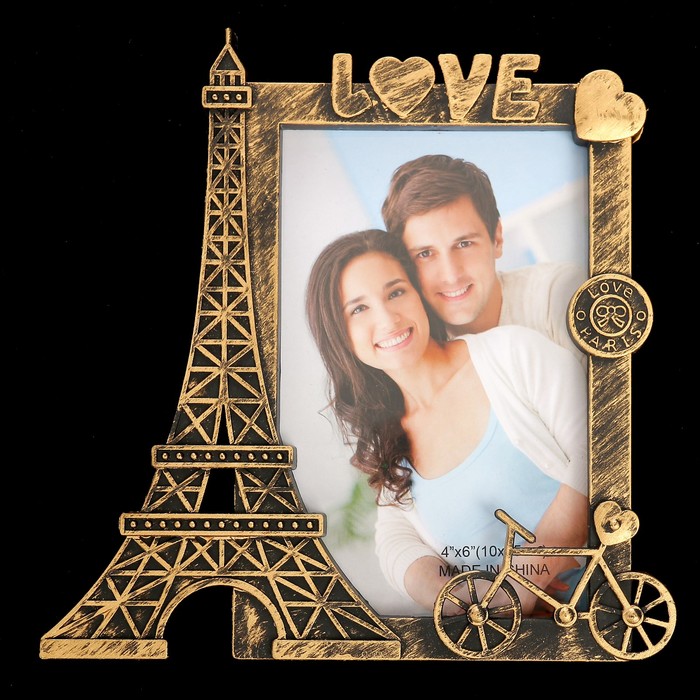 Фоторамка пластик 10х15 см "Велосипедная прогулка по Парижу" тёмное золото 18х18х2 см