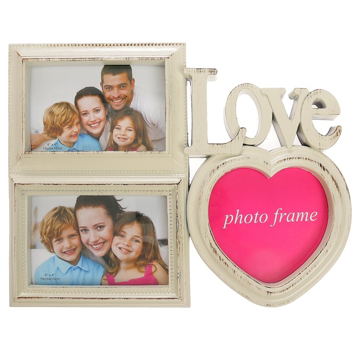 Фоторамка пластик на 3 фото 10х15, 12х12 см "Моя любовь" песочная 27х35 см