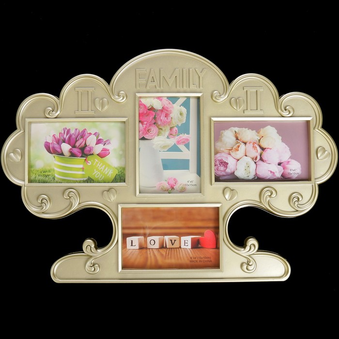 Фоторамка пластик на 4 фото 10х15 см "Семейное дерево" золото 35х49,5 см