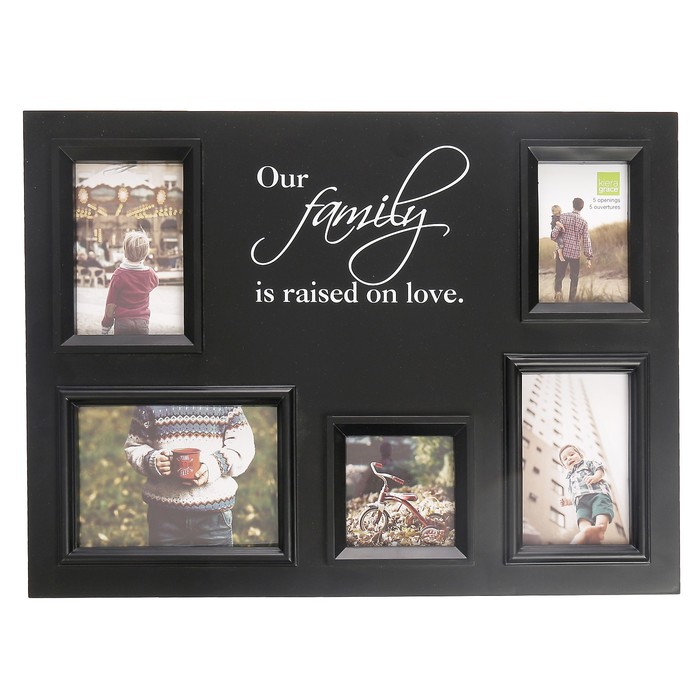 Фоторамка пластик на 5 фото 10х10, 10х15 см "Наша семья" чёрная 41х55 см