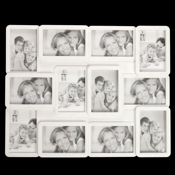 Фоторамка пластик на 12 фото 10х15 см "Закруглённые углы" белая 45х55 см