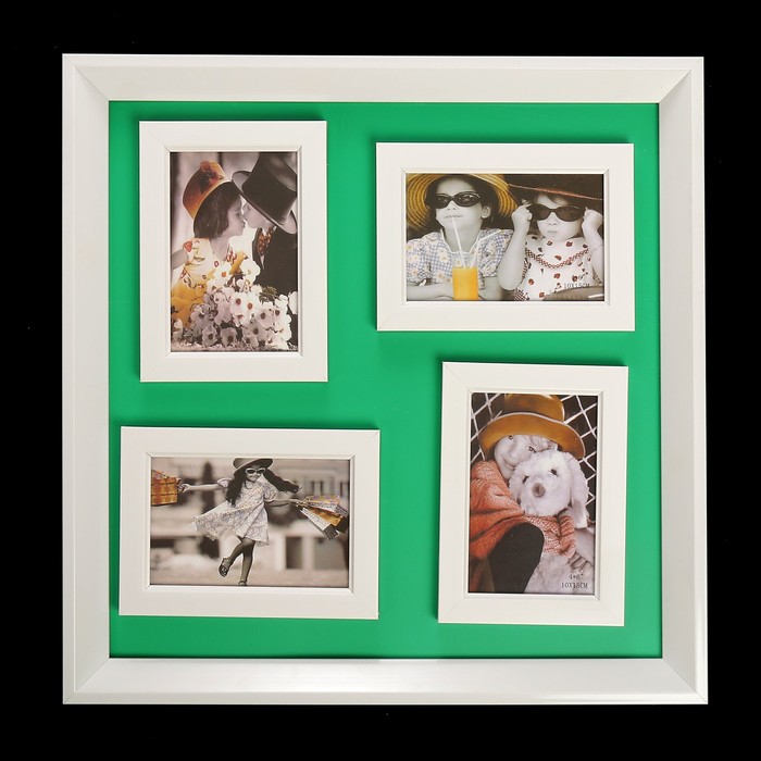 Фоторамка пластик на 4 фото 10х15 см "Яркость" зелёная рамки на магните 44,8х44,8 см