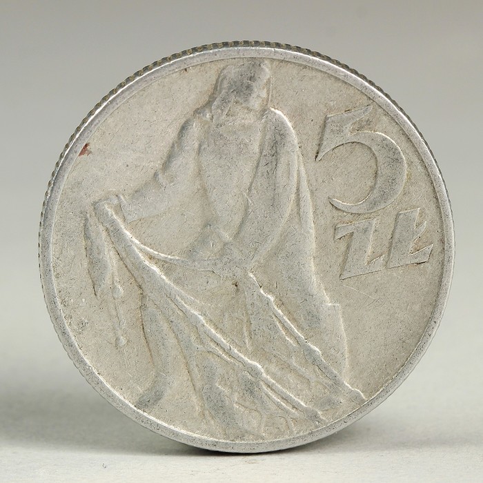 Монета "5 злотых 1974 Польша Рыбак"