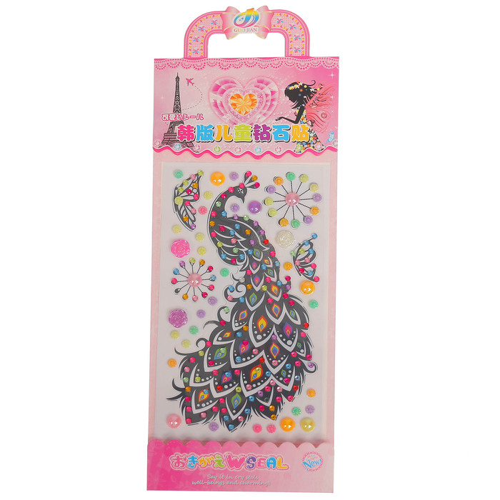 Наклейка пластик стразы "Павлин" 2 листа 28х10,5 см