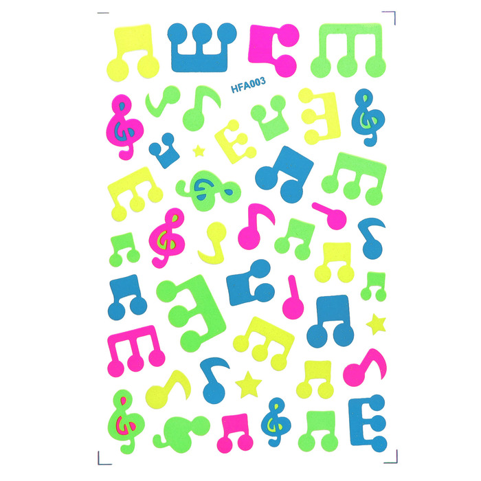 Наклейка пластик фосфорная с блестками "Звёзды/Музыка" МИКС 23,5х11,5 см