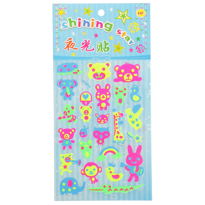 Наклейка пластик фосфорная с блестками "Зоопарк" МИКС 23,5х11,5 см