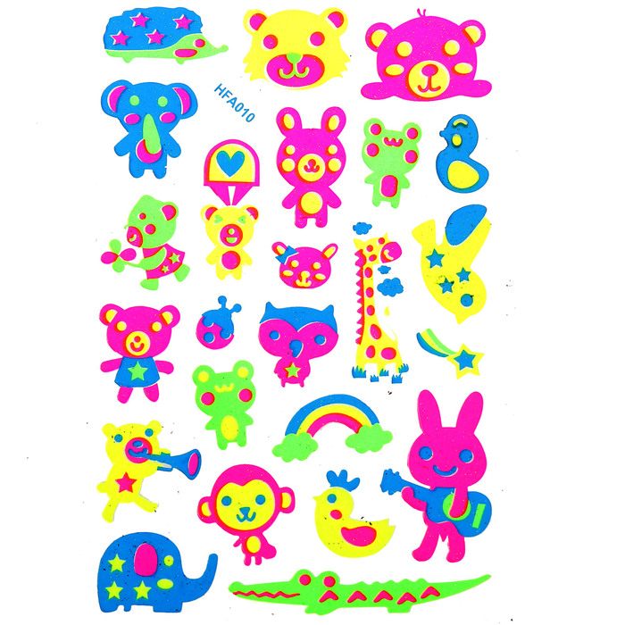 Наклейка пластик фосфорная с блестками "Зоопарк" МИКС 23,5х11,5 см