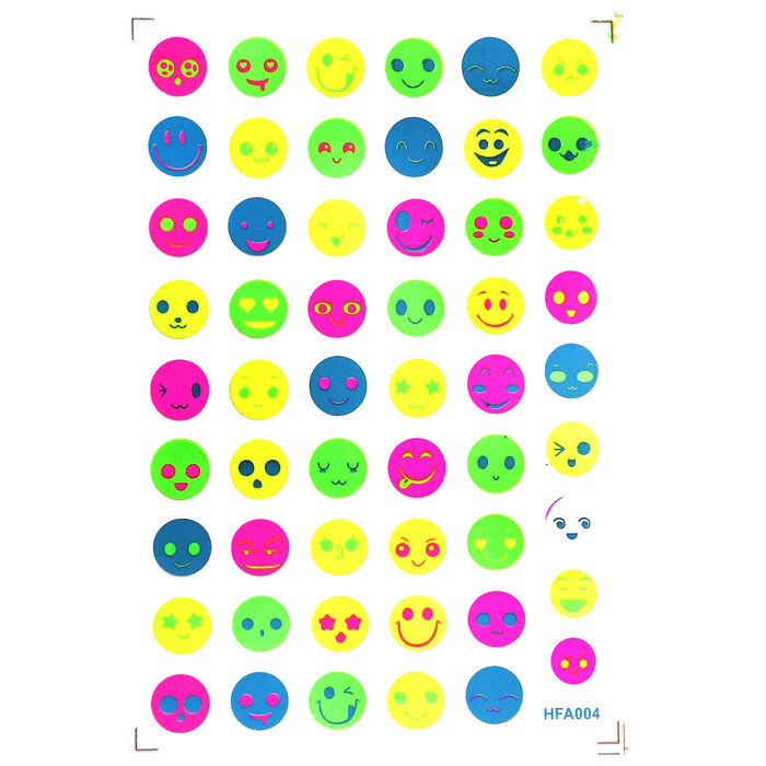 Наклейка пластик фосфорная с блестками "Смайлы" МИКС 23,5х11,5 см