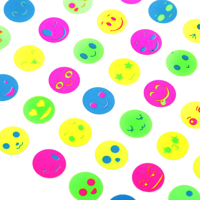 Наклейка пластик фосфорная с блестками "Смайлы" МИКС 23,5х11,5 см
