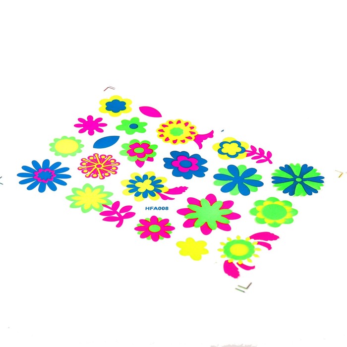 Наклейка пластик фосфорная с блестками "Цветы и букашки" МИКС 23,5х11,5 см