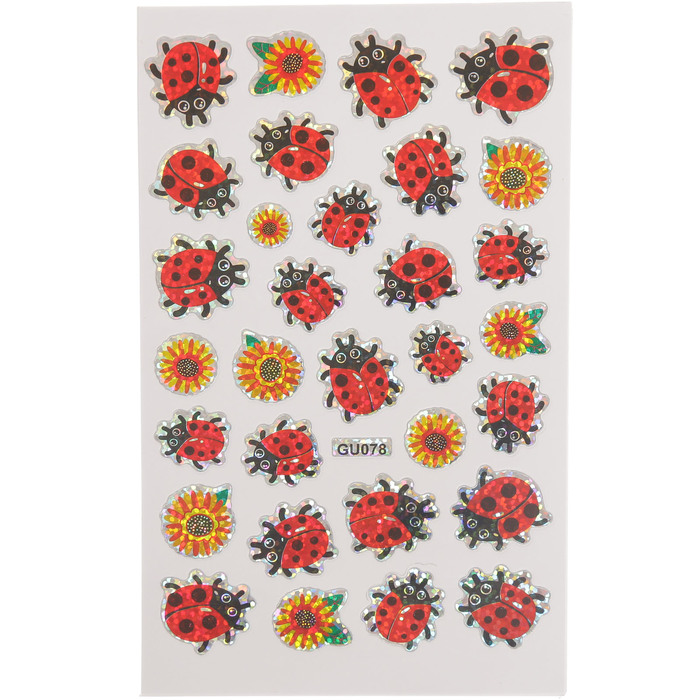 Наклейка пластик голография "Насекомые" набор 10 листов МИКС 15х9,5 см