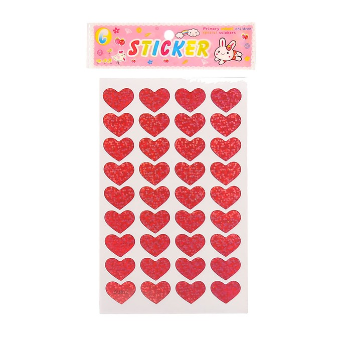 Наклейка пластик голография "Сердечки" набор 10 листов МИКС 15х9,5 см