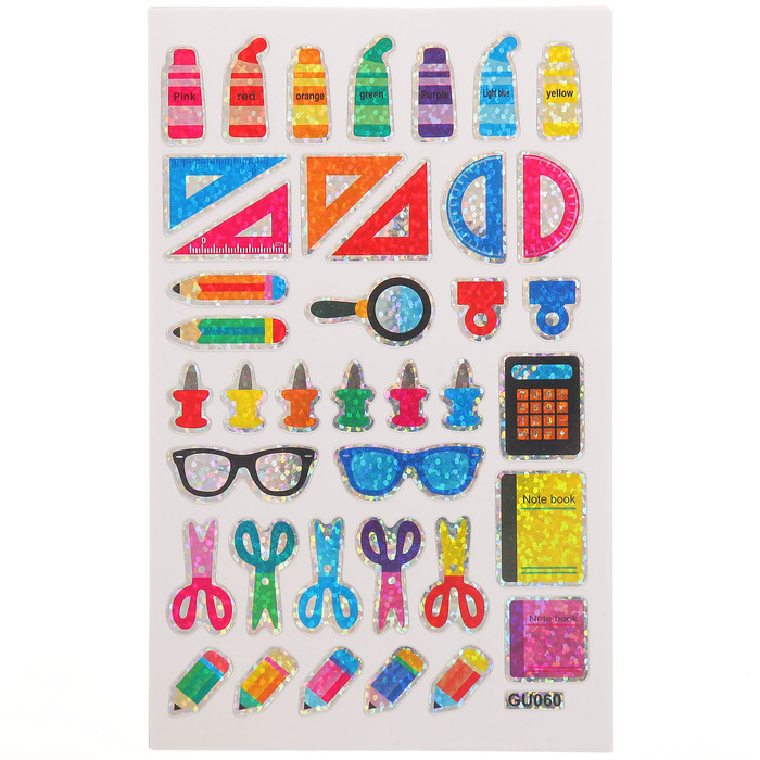 Наклейка пластик голография "Школа" набор 10 листов МИКС 15х9,5 см