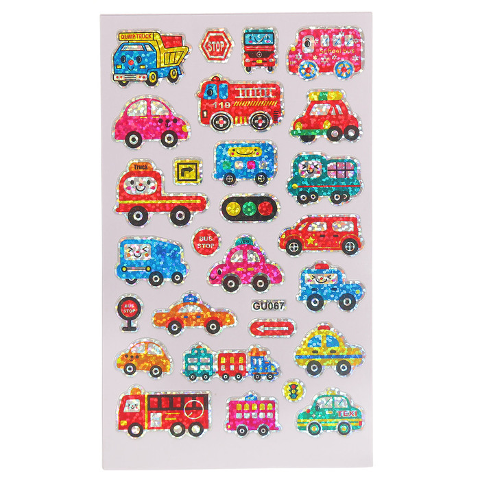 Наклейка пластик голография "Транспорт" набор 10 листов МИКС 15х9,5 см