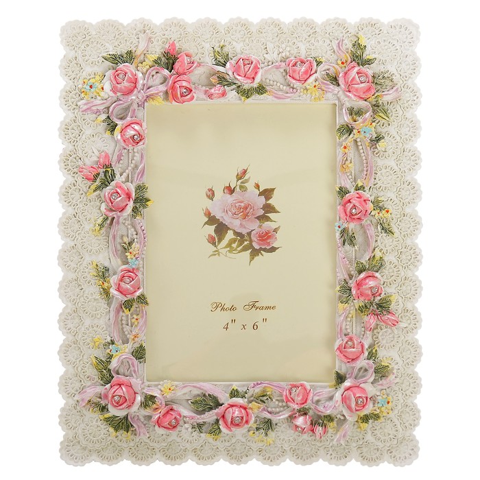 Фоторамка полистоун 10х15 см "Франсуа" стразы розовые розы 23х17,7 см