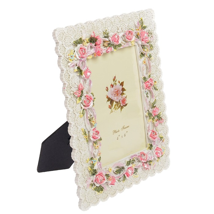 Фоторамка полистоун 10х15 см "Франсуа" стразы розовые розы 23х17,7 см