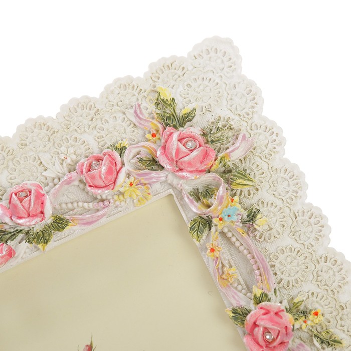 Фоторамка полистоун 10х15 см "Франсуа" стразы розовые розы 23х17,7 см